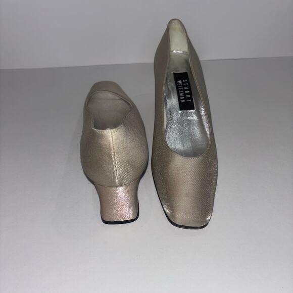 Stuart Weitzman Metallic Square Toe Low Heel Pumps - Size 8 - Picture 2 of 13